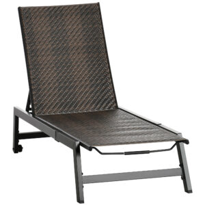 Outsunny Outdoor PE Rattan Sun Loungers, Patio Wicker Chaise Lounge Chair with 5Position Backrest, Wheels for Sun Room, Garden, Poolside,