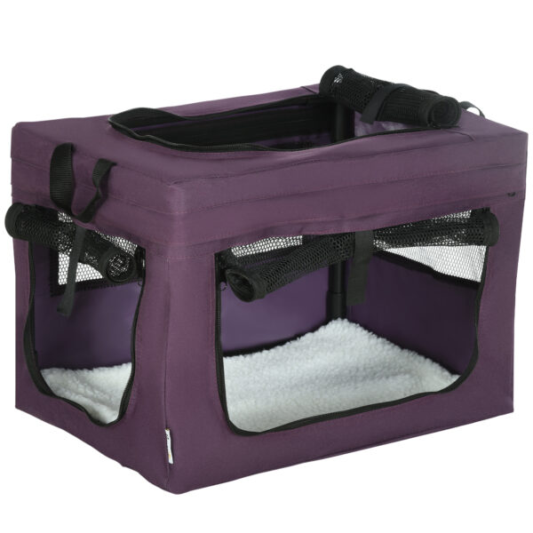 PawHut 49cm Pet Carrier Portable Cat Carrier Foldable Dog Bag Pet Travel Bag w/ Cushion for Miniature Dogs, Purple