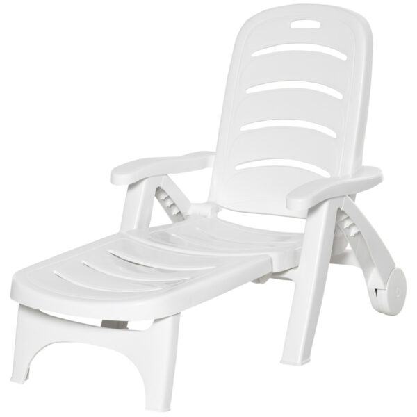 Outsunny 2PCs Outdoor Folding Sun Lounger Recliner on Wheels w/ 5Position Backrest,