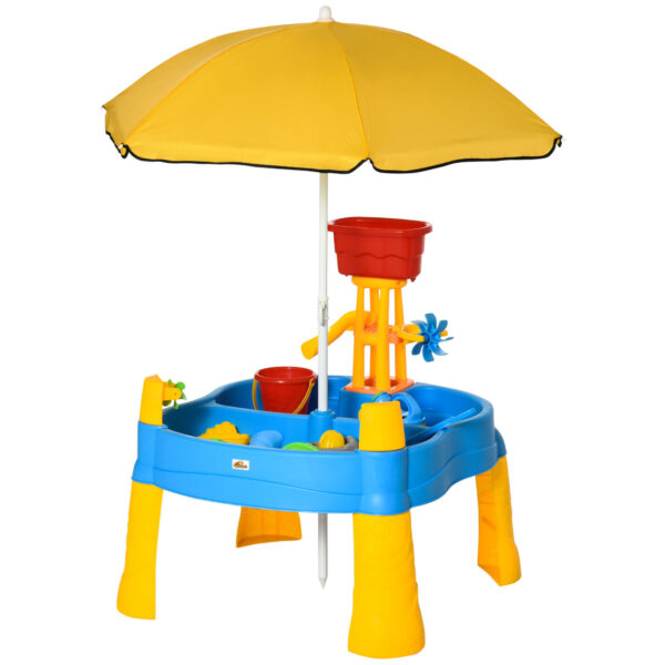 HOMCOM 2 in 1 Sand and Water Table w/ Accessories, Adjustable Parasol Multicolou