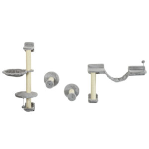 PawHut FourPiece Cat Wall Furniture with Hammock, Perches, Ladder, Scratching Post,