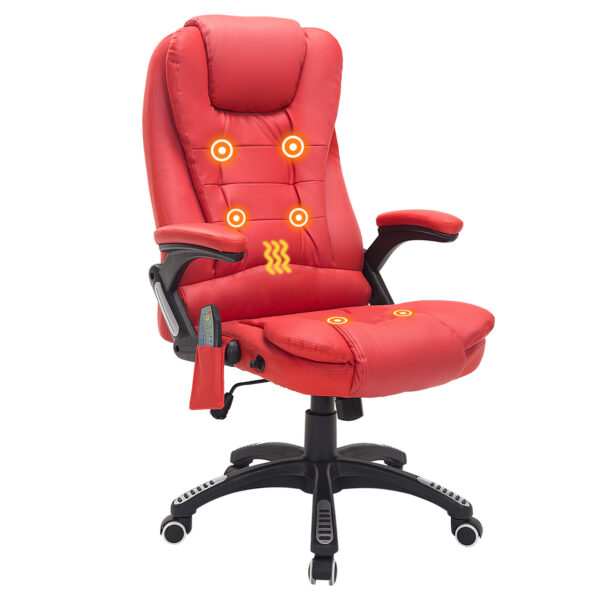 HOMCOM Ergonomic Chair with Massage and Heat, High Back PU Leather Massage Office Chair With Tilt and Reclining Function,