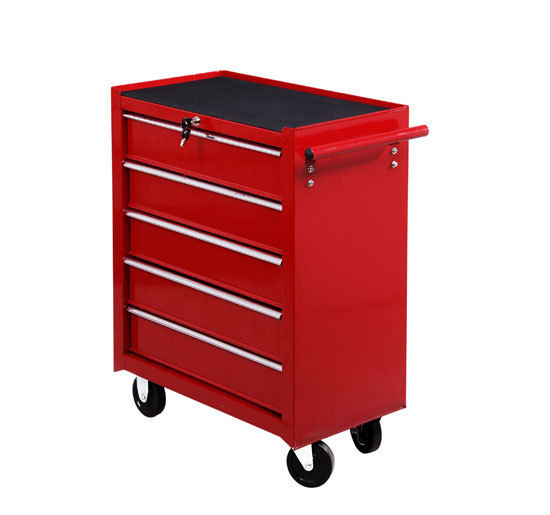 HOMCOM 5 Drawer Tool Chest on Wheels, Lockable Steel Tool Trolley with Side Handle for Workshop, Garage,