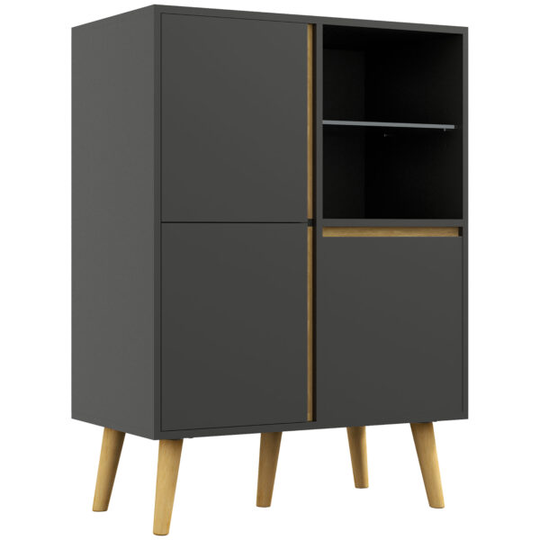 HOMCOM Storage Cabinet Sideboard with Tempe Glass Adjustable Shelves and Solid Wood Legs