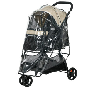 PawHut Foldable Pet Stroller with Rain Cover for XS and SSized Dogs Khaki