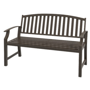 Outsunny Garden Bench, Outdoor Metal Bench with Slatted Seat and Backrest, Curved Armrest, for Conservatory, Garden, Poolside, Deck,