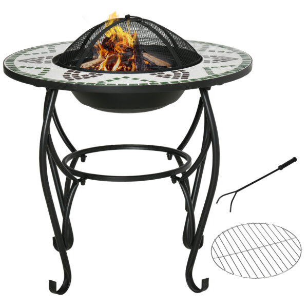 Outsunny 3in1 Outdoor Fire Pit, Garden Table with Cooking BBQ Grill, Firepit Bowl with Spark Screen Cover, Fire Poker for Backyard Bonfire Patio