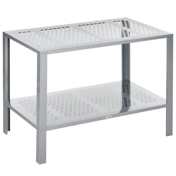 Outsunny 2Tier Plant Stand, Corner Plant Shelf for Outdoor and Indoor Storage Organizer, Freestanding Flower Rack w/Steel Frame, Mesh Board,