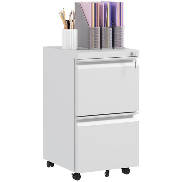 Vinsetto 2Drawer Mobile Filing Cabinet on Wheels, Steel Lockable File Cabinet with Adjustable Hanging Bar for Letter, A4 and Legal Size,