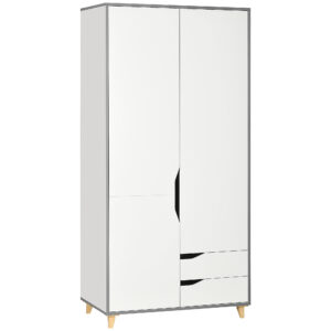 HOMCOM Wardrobe with 2 Doors, 2 Drawers, Hanging Rail, Shelves for Bedroom Clothes Storage Organiser, 89x50x185cm,