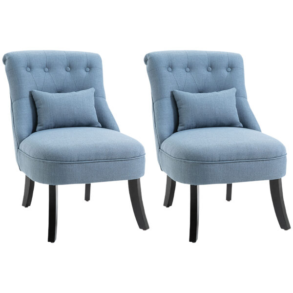 HOMCOM Fabric Single Sofa Dining Chair Tub Chair Upholste W/ Pillow Solid Wood Leg Home Living Room Furniture Set of 2