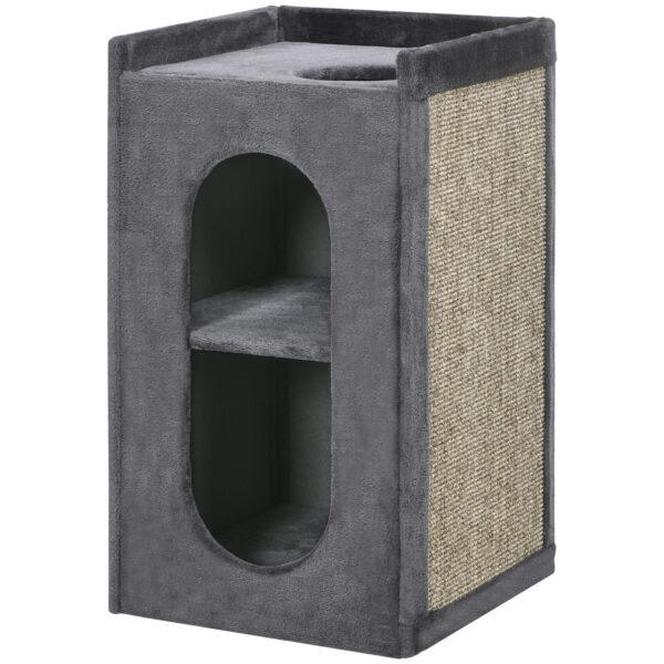 PawHut 81 cm Cat Scratching Barrel with 2 Cat Condos, Cat Play Tower with Scratching Pad, Cat Scratching Tree for Indoor Cats,