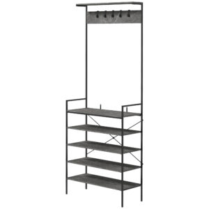 HOMCOM Kitchen Bakers Rack, Microwave Stand,  Bar with 5 Shelves and 5 Hooks for Dining Room, Shoe Racks for Entryway