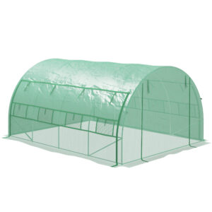 Outsunny Polytunnel house Walkin Grow House Tent with Rollup Sidewalls, Zipped Door and 8 Windows, 4x3x2m