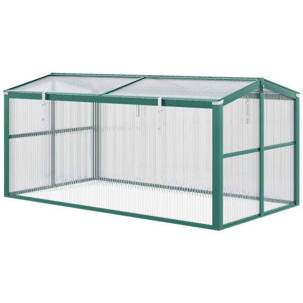 Outsunny Aluminium Polycarbonate house Cold Frame Grow House, Openable Top for Flowers and Vegetables, 130x70x61cm