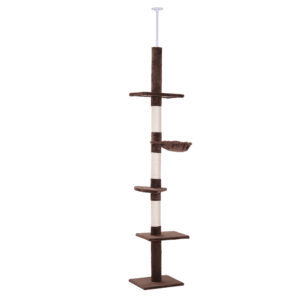 PawHut 5Tier Floor to Ceiling Cat Tree, Tall Kitty Tower Climbing Activity Center Scratching Post Adjustable Height 230260cm,