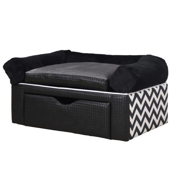 PawHut Dog Sofa Bed with Storage Drawer, Elevated Dog Couch for Small Dogs, with Soft Cushion, Removable and Washable Cover,