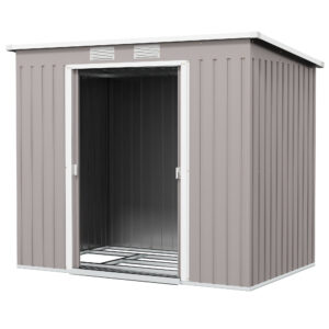 Outsunny Outdoor Garden Metal Equipment Tool Storage Shed w/ Foundation, Double Door, Vents and Sloped Roof,
