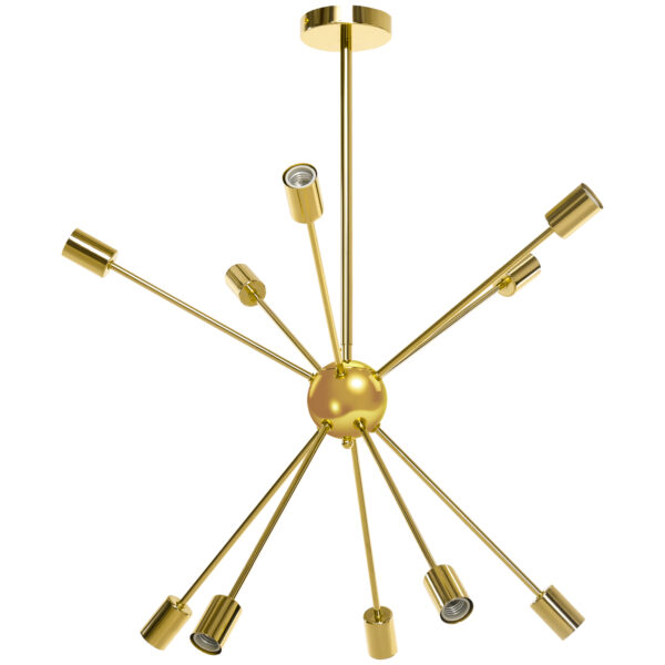 HOMCOM Modern Sputnik Ceiling Lights, 10Light Chandelier for Bedroom Living Room with E27 Base, 65x65x78.5cm, Gold Tone