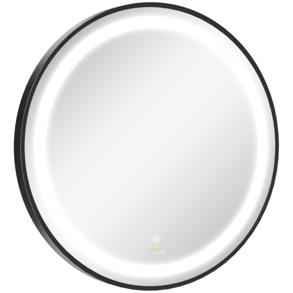 kleankin Round LED Bathroom Mirror, Dimmable Lighted WallMounted Mirror with 3 Temperature Colours, Memory Function, Hardwi
