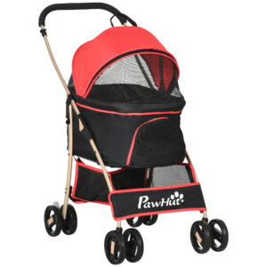 PawHut Pet Stroller Detachable 3In1 Dog Pushchair Cat Travel Carriage Foldable Bag w/ Universal Wheel, Brake Canopy for XS & S Sized Pets,