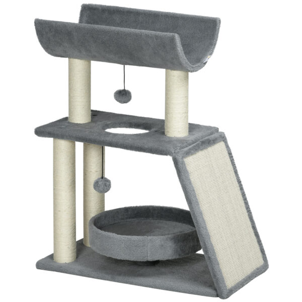 PawHut Cat Tree Tower, with Scratching Posts, Pad, Bed, Perch, Toy Ball, Light