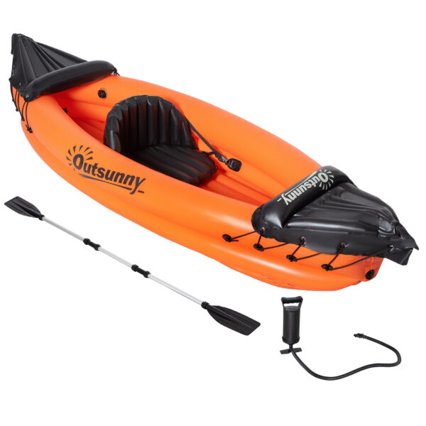 Outsunny Inflatable Kayak, 1Person Inflatable Boat, Inflatable Canoe Set With Air Pump, Aluminum Oar, Orange, 270x93x50cm