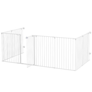 PawHut 2In1 Multifunctional Dog Pen and Safety Pet Gate, 8 Panel Dog Playpen w/ Doublelocking Door, Foldable Dog Barrier for Medium Dogs