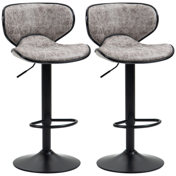 HOMCOM Bar Stool Set of 2 Microfiber Cloth Adjustable Height Armless Chairs with Swivel Seat,