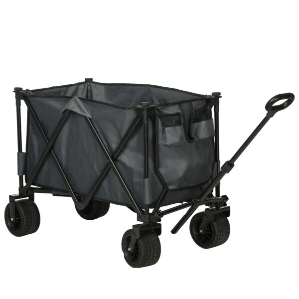 Outsunny Folding Garden Trolley, Cargo Traile on Wheels, Collapsible Camping Trolley, Outdoor Utility Wagon,