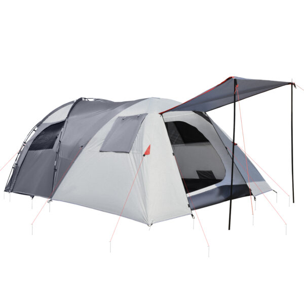 Outsunny 45 Man Outdoor Tunnel Tent, Two Room Camping Tent with Portable Mat, SewnIn Floor Breathable Mesh Windows for Fishing, Festival, Hiking