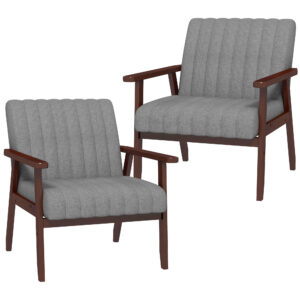 HOMCOM Set of 2 Accent Chairs, Upholste Living Room Chairs with Wood Legs, Armchairs for Bedroom, Living Room,