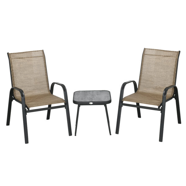 Outsunny 3 Pieces Outdoot Bistro Set, Patio Stackable Armchairs with Breathable Mesh Fabric and PSC Board  Table,