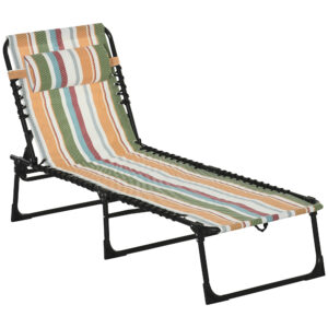 Outsunny Folding Sun Lounger Beach Chaise Chair Garden Reclining Cot Camping Hiking Recliner with 4 Position Adjustable, Multicolo