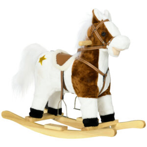 HOMCOM Rocking Horse with Music Sound, Ride On Horse with Saddle Gift for 36 Years Old Girl and Boy,