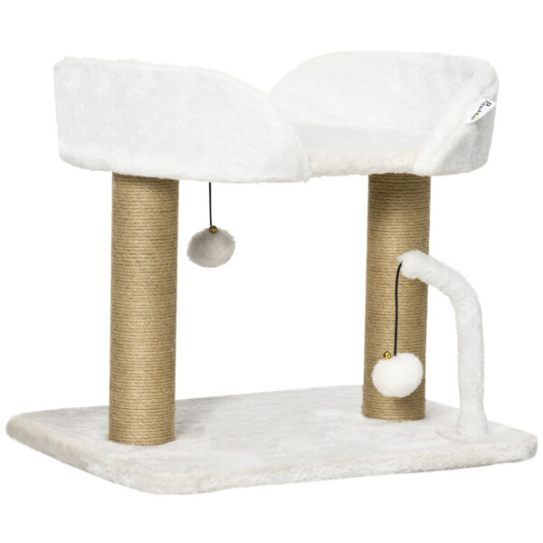 PawHut 42cm Indoor Cat Tree, Small Cat Tree with Sisal Scratching Post Kitten Bed with Toy Balls, Climbing Tower Bedding,