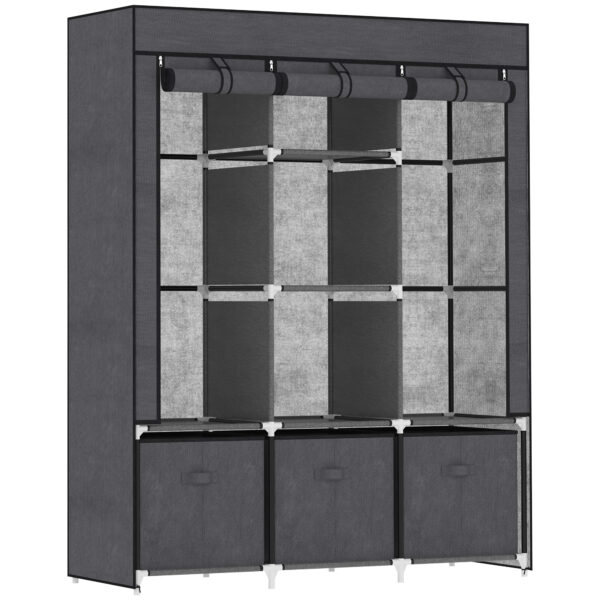 HOMCOM Fabric Wardrobe, Portable Wardrobe with 5 Shelves, 2 Hanging Rails and 3 Fabric Drawers, Foldable Closets, 125 x 43 x 162.5cm,