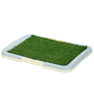 PawHut Puppy Training Pad Indoor Portable Puppy Pee Pad with Artificial Grass, Grid Panel, Tray, 63 x 48.5cm