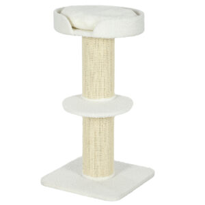 PawHut 2 Tier Sisal Sherpa Cat Tree with Basket Cushion Sisal Post