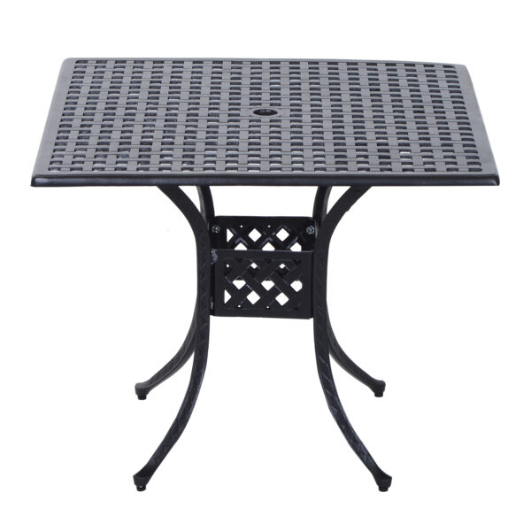 Outsunny 90cm Square Garden Table with Umbrella Hole, Aluminium Grid Motif Outdoor Dining Table for Garden Patio,