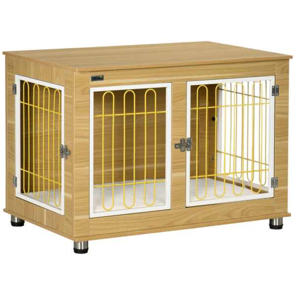 PawHut Dog Crate Furniture, Dog Cage End Table. with Soft Cushion, Double Door  Oak Tone