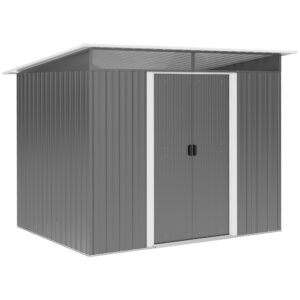 Outsunny Garden Metal Storage Shed House Hut Gardening Tool Storage w/ Tilted Roof and Ventilation 9 x 6ft,