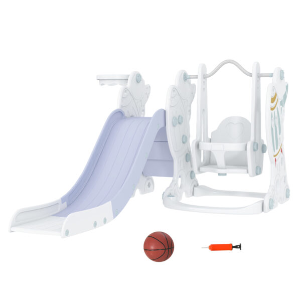 AIYAPLAY SpaceThemed Kids Slide and Swing Set, with Basketball Hoop
