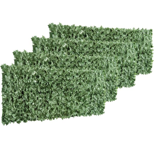 Outsunny 4Piece Artificial Leaf Hedge Screen Privacy Fence Panel for Garden Outdoor Indoor Decor,  , 2.4M x 1M