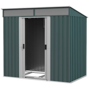 Outsunny 6.5 x 4FT Galvanised Metal Shed with Foundation, Lockable Tool Garden Shed with Double Sliding Doors and 2 Vents,