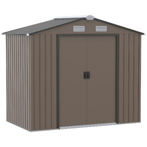 Outsunny 7ft x 4ft Lockable Garden Metal Storage Shed Large Patio Roofed Tool Storage Building Foundation Sheds Box Outdoor Furniture,