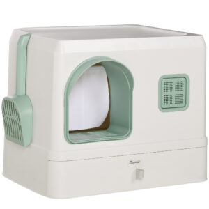 PawHut Cat Litter Box with Drawer Pan, Hooded Cat Litter Tray with Scoop, Deodorants, Front Entrance, 50 x 40 x 40 cm,