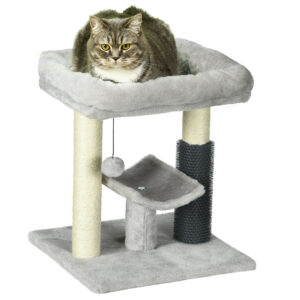 PawHut 48cm Cat Tree, Cat Tower with Cat Self Groomer Cat Scratching Post with Hanging Ball, Self Groomer and Perches,
