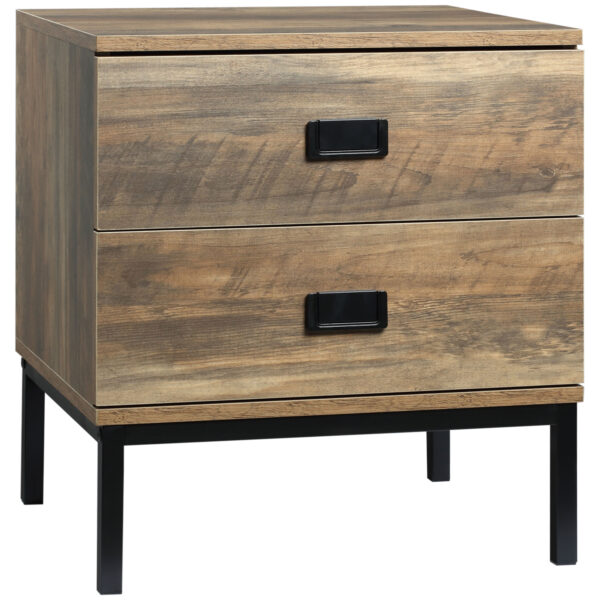 HOMCOM Retro Bedside Table, End Side Table with 2 Drawers, Metal Frame for Bedroom, Living Room,