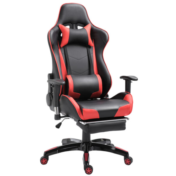 HOMCOM HighBack Gaming Chair Swivel Home Office Computer Racing Gamer Recliner Chair Faux Leather with Footrest, Wheels,